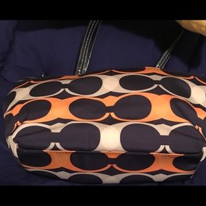 Coach Navy Orange White Signature Print Shoulder Bag